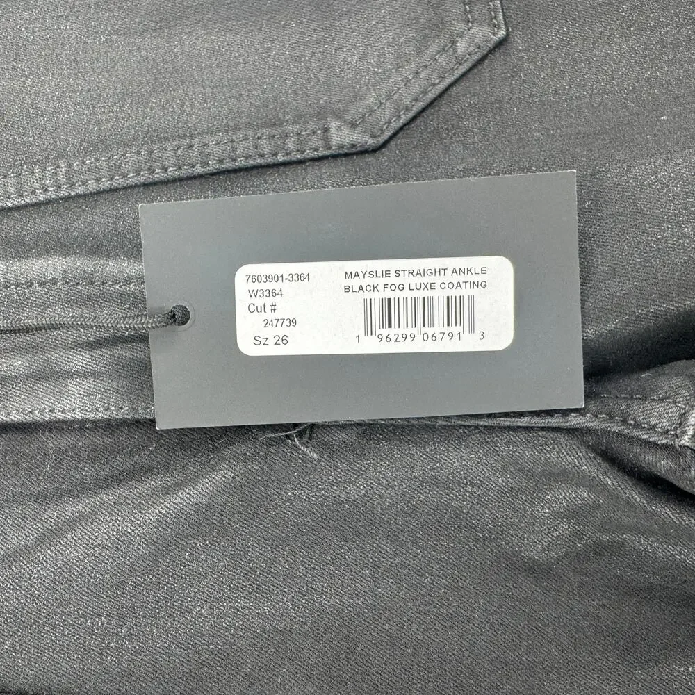 NWT Paige Mayslie Straight Ankle Jean in Black Fog Luxe Coating Black